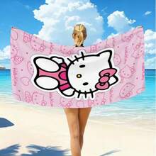 SANRIO 1条粉色Hello Kitty主题沙滩巾 - 卡通主题必备单品，适合海滩、游泳、户外露营和旅行。这款超大尺寸、吸水性强、速干的沙滩巾非常适合旅行、泳池或浴室使用。 - A - 查看 2