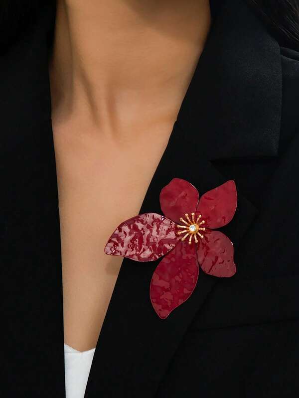 1pc Gemstone Five-Petal Flower Fashionable Retro Romantic High-End Colorful Spray Oil Brooch, Suitable For Women's Daily, Party, Banquet, Date, Jewelry Gift, All Seasons