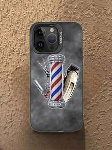 Estilo de barbería + herramientas para el cabello - duraderas|   A prueba de golpes y resistente a caídas|   Panel gris elegante|   Lujo discreto, tecnología IMD.Compatible con iPhone 16/15/14/13/12/11/XS/XR/X/7/8/Plus Carcasa de teléfono con diseño impreso - Negro - Ver 6