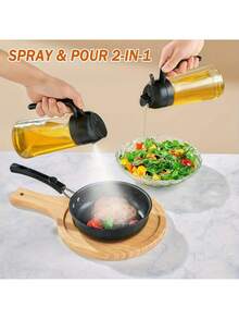 1pc 16oz/470ml Glass Olive Oil Sprayer, Refillable, For Cooking, Baking, Grilling, Frying, Salad, Air Fryer, Easy To Clean, Durable, Suitable For Home, Outdoor, Restaurant, BBQ, 2-In-1 Olive Oil Dispenser Bottle Spray And Pour Kitchen Gadget Cooking Air Fryer Salad BBQ (2 Colors Available) - Multicolor - View 4