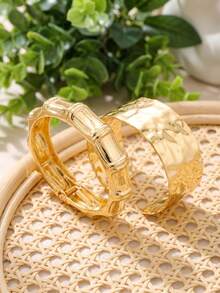 1/2pcs 18K Platinum Plated Stainless Steel Open Cuff Bracelet, Textured Design, Suitable For Party, Date, Office Occasions - Multicolor - View 5