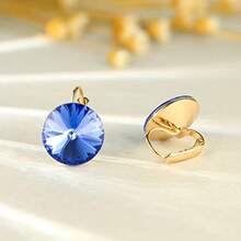Crstals Bella - arete colgantes de gota chapados en de 18 quilates amarillo con cristales redondos para mujer, 14 mm - Azul - Ver 4