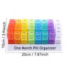 Organizador de pastillas de 32 ranuras y 31 días - Rejilla desmontable de pastillas mensuales, caja de almacenamiento de medicamentos portátil de gran capacidad adecuada para el almacenamiento diario de vitaminas - Multicolor - Ver 8