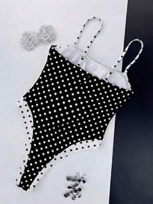 Traje de baño de una pieza con cuello cuadrado y tirantes anchos, efecto estilizante que resalta las curvas del Body, estilo de playa de moda para vacaciones - Blanco y Negro 3 - Ver 4
