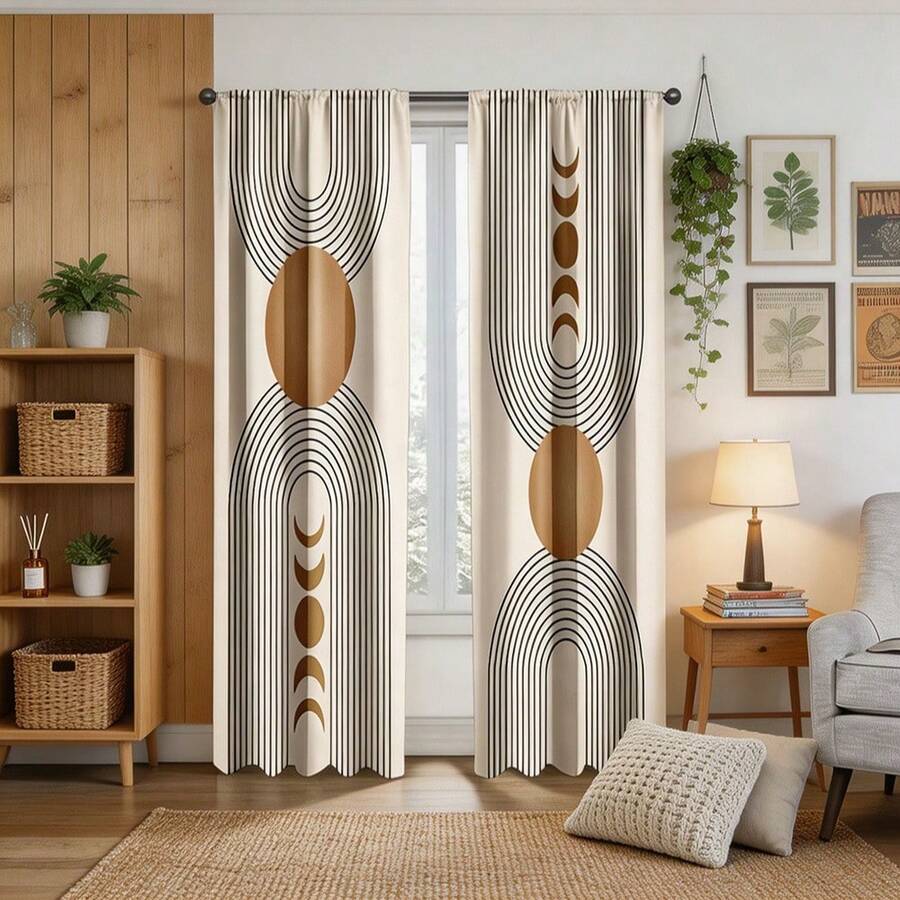 2PCS,Modern Geometric - Style Printed Curtains. Rod - Pocket Design. Suitable For Bedrooms, Living Rooms, Studies, Studios, Etc. Quality Decorations For Enhancing Spatial Texture,Protecting Privacy, Suitable For All Seasons - Multicolor - View 1