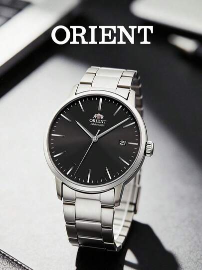 Orient Automatic Mechanical Men's Watch RA-AC0E01B10B, Silver Stainless Steel Case, Black Dial, Minimalist Pointer Date Display, Waterproof For Daily