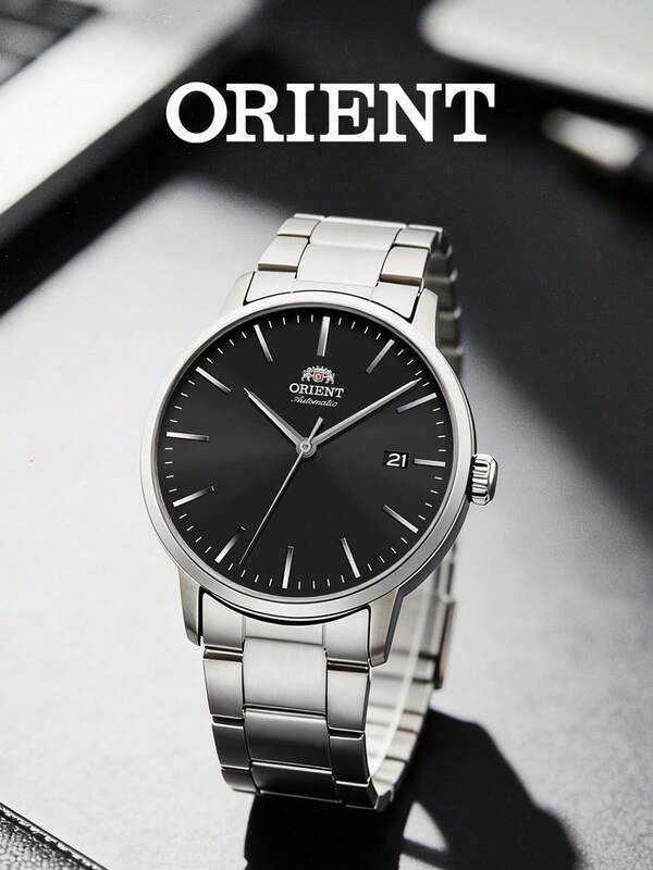 Orient Automatic Mechanical Men's Watch RA-AC0E01B10B, Silver Stainless Steel Case, Black Dial, Minimalist Pointer Date Display, Waterproof For Daily