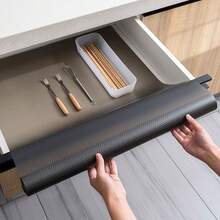1 Roll Clear Black Shelf Liner, Small Non-Slip Cabinet Liner, Clear Non-Adhesive Drawer Liner, EVA Waterproof Refrigerator Mat, Easy To Cut Cabinet Liner For Shelves, Tables, Cabinets, Kitchens, Storage Racks. (Small 11.8 Inches*59 Inches/30*150cm) - Pure Black - View 3