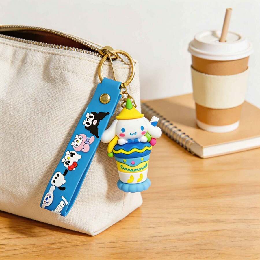 MINISO 三麗鷗可愛角色甜點杯吊飾鑰匙圈,矽膠手腕掛繩手機包掛飾配件,適用於日常攜帶、旅行穿搭、托特包點綴與後背包裝飾 - 款式2 - 查看 1