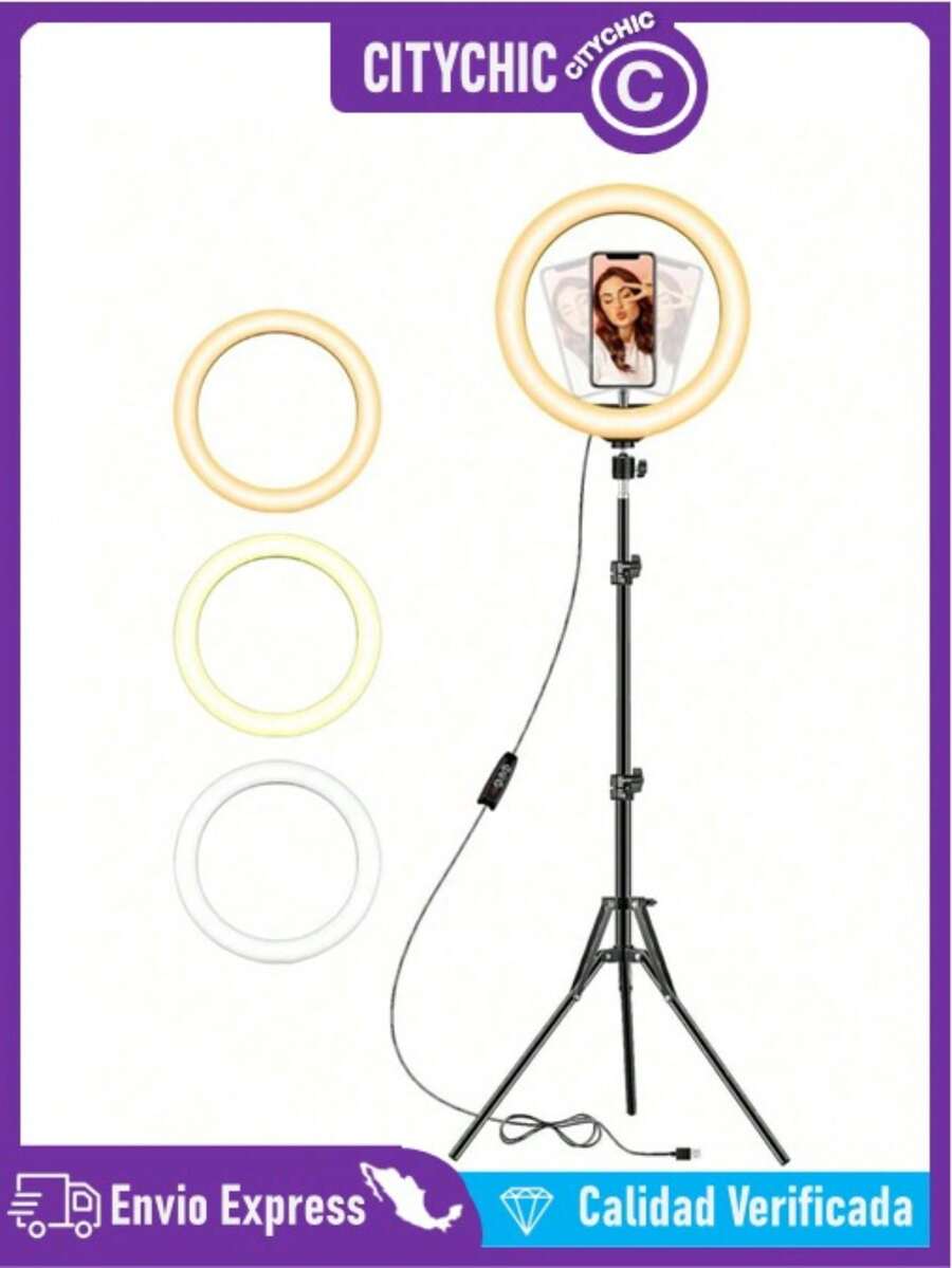 Professional 10-Inch LED Ring Light With Mobile Phone Holder And 3 Light Adjustment Modes - A - View 1