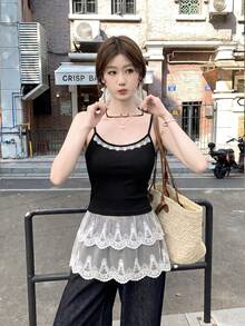 Áo hai dây màu đen gợi cảm, áo croptop ôm sát viền ren, tôn dáng khoe eo. - màu đen - Xem 4