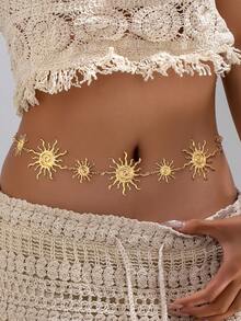 1pc Bohemian Style Gold Sun Spiral Waist Chain, Adjustable Sun Pendant Body Chain, Summer Beach Festival Women's Belly Chain - Gold Necklace - View 13