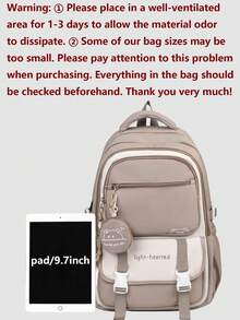 Multi-Compartment Letter Print Nylon Backpack, Fits 15.6" Laptop, Multi-Pocket Lightweight Student Bookbag, Multipurpose Commuter Bag, Large Capacity Travel Bag, Suitable For Students, Middle/High Schoolers, Nurses, Teachers, Business Professionals, For Commuting, Shopping, Dating, Hiking, Workout, Work, Birthday/Holiday Gift - Multicolor - View 4