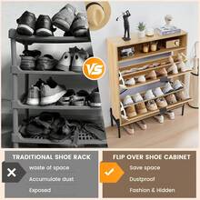 Fluted Shoe Cabinet With 2 Flip Drawers, Slim Freestanding Hidden Shoe Cabinet Organizer, Narrow Shoes Storage Rack For Entryway (-2 Drawers, 9.45" D X 31.5" W X 41.93" H) - View 5