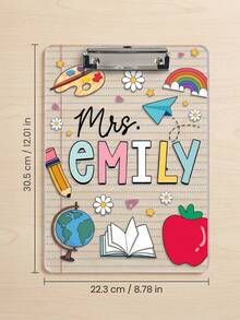 1pc Personalized Custom Teacher Clipboard, Customized Name Transparent Acrylic Board With Metal Clip, Cute School Supplies Doodle, Transparent Rainbow And Apple Design, Unique Teacher Appreciation Gift, Suitable For Classroom Decoration, Lesson Plans And Daily Use - Multicolor - View 3
