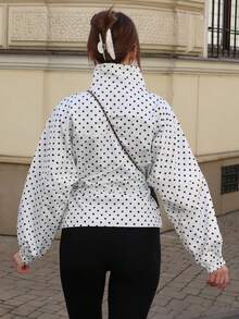 Casual Vintage Polka Dot Bomber Jackets Sashes Slim Turtleneck Women Jacket Festival Elegant Simple Holiday Outwear Streetwear Y2K Girl Jacket White - White - View 10