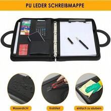 A4 Folder Briefcase, PU Leather, With A 25-Page Notebook, Pen, Calculator, 4 Ring Binders, 9 Card Slots, And 10 Transparent File Bags | Professional Business Document Organizer, Suitable For Meetings, Interviews, And Classes, An All-In-One Document Writing Set. - A - 查看 2