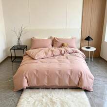 Nordic Light Luxury Solid Color All Season Duvet Cover Set Silky Skin Friendly Bedding, No Pilling Washable Bed Linens For Dorm Homestay Valentine New Year Gift. - Pink - View 1
