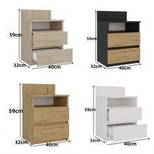 Multi-Functional All-In-One Nightstand With Backrest, Open Storage Compartment + 2 Drawers, 4 Colors Available, Space-Saving Bedside Cabinet For Small Spaces, Universal Use For Bedroom/Apartment/Dorm, Silent Slides Large-Capacity Bedside Storage Unit - Multicolor - View 3