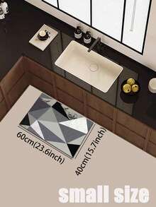3.5mm Thick Absorbent Rubber Kitchen Mat, Large Or Small Rug, Modern Geometric Abstract Design In Black, White And Gray Tones With Layered Triangle Patterns, Faux Marble Texture Decorative Carpet, Can Be Trimmed To Fit Kitchen, Living Room Or Bedroom - Multicolor - View 18