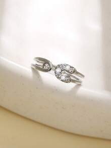 Nooxian 1pc Brooch Shaped Zirconia Open Ring - Silver - View 4
