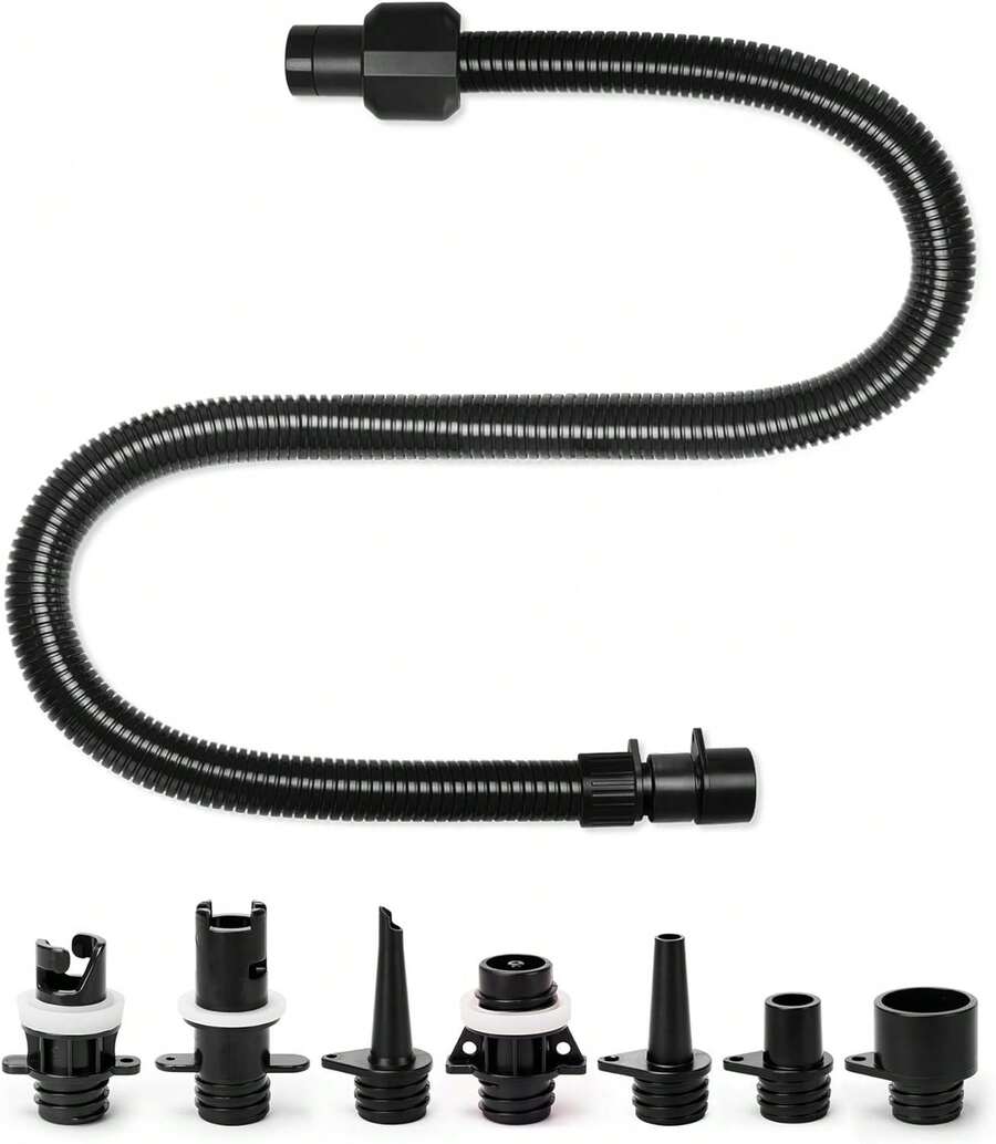 Paddle Board Pump Adapter Hose, Sup Pump Adaptor Kit With 7 Air Valve Nozzles And 3.3 Ft Hose, Electric Hand Air Pump Accessories Fit For Inflatable Stand Up Paddle Board/Boat/Tent/Pool/Mat - Black - View 1