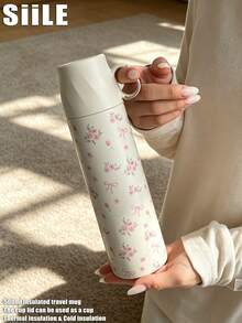 1pc 500ml (16.9oz) Stainless Steel Double Wall Insulated Tumbler With Lid And Handle, Rose Floral Pattern, Suitable For Outdoor, Office, Home, School, Car, Gym, Travel, Birthday, Holiday, Mother's Day, Father's Day, Back To School, Valentine's Day Gift - Multicolor - View 1