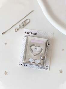 Y2K Silver Mini Photo Album Keychain Cute Heart Hollow 2 Inch Photo Book Keyring Car Keychain Portable Photo Holder Pendant Bag Charm Gifts - Multicolor - View 15