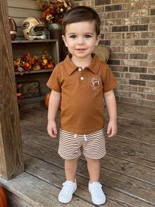 Baby Boys Polo Co-Ords - 棕色 - 查看 3
