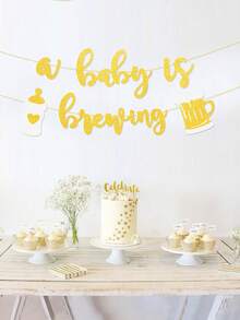 1 Set A Baby Is Brewing Gold Glitter Banner With Baby Bottle & Beer Mug, Beer Themed Coed BabyShower Decorations, Couples BabyShower & Gender Reveal Party Decor - View 4
