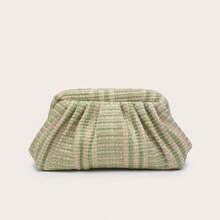 Women's Colorful Striped Ruffle Cloud Clutch Bag, Retro Style, Large Capacity, Fashionable, Suitable For Outings And Parties - Multicolor - View 6