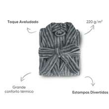 Appel Plush Flannel Bathrobe - Super Comfortable - Gray Striped - View 3