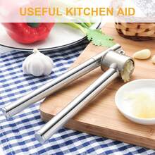 1 pieza Prensa de ajo de acero inoxidable manual, triturador de ajo, a prueba de óxido, fácil de limpiar, utensilio de cocina - Plateado - Ver 6
