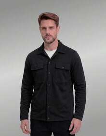 Stylish Men's Jacket With Waterfall Collar, Long Sleeves, Casual Sweatshirt Style With Button Details And Pockets. - 黑色 - 查看 4