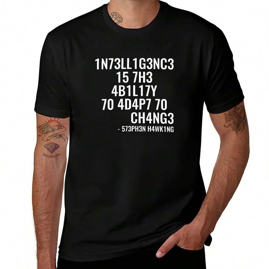 Adapt Or Die Encoded T-Shirt Big Size Short Sleeve Tee For Men - 款式 - 查看 1
