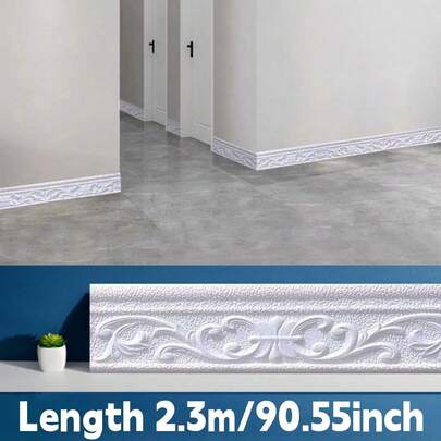 1 cuộn giấy dán chân tường dập nổi dễ lắp đặt kích thước 3.15" x 90.55" - Giấy dán trang trí tự dính, phù hợp cho trang trí nhà cửa | Có thể sử dụng trên tường, cửa và nhiều nơi khác