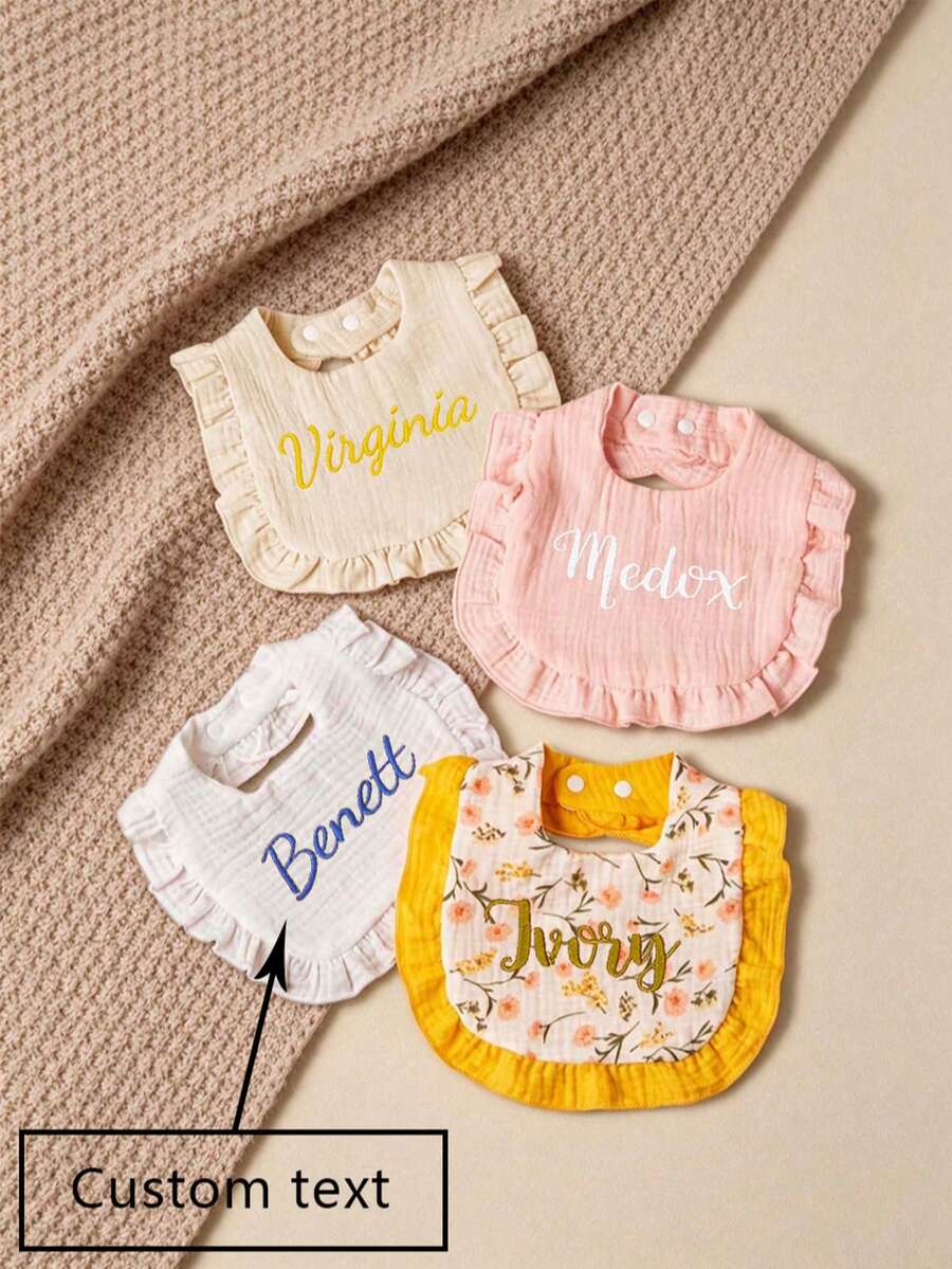 1pc Customized Text, Custom Embroidered, Exquisite Lace Baby Bib, Soft And Skin-Friendly, Newborn Anti-Spit-Up Bib - Multicolor - View 1