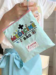 「Medicine」圖案印花便攜藥袋 藥丸收納盒 急救包 化妝包 零錢包，適合日常使用/戶外/旅行，旅行收納、化妝品、手機及其他小物品收納，旅行必備，聖誕禮物，個性化禮物袋，教師節禮物，小禮物交換，房間裝飾 - 彩色 - 查看 6