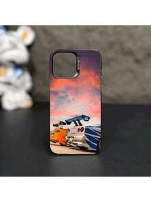 Funda en Estilo Ins con Patrón de Coche para iPhone 16 Pro Max/15 Pro/14 Plus/13/12/11/Xs Max/Xs/Xr/8/7 - Estética Vintage, Acabado Mate Gradiente de Alta Calidad, Sin Huellas Dactilares - Negro - Ver 5