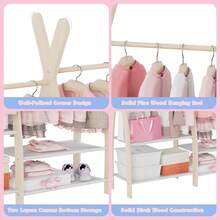Kids Clothing Rack Dress Up Storage Closet For Girls Baby Garment Wardrobe Toddler Costume Closet With Double Hanging Rod Wood 2 Tier Bottom Storage Shelves (Double Tires) - Natural Wood - View 4