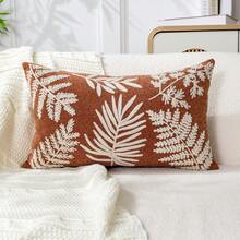 1個橘色現代簡約熱帶蕨類刺繡抱枕套，春夏葉子刺繡裝飾枕套，適合室內裝飾，四季通用枕套，不含枕芯 - 橘色 - 查看 11