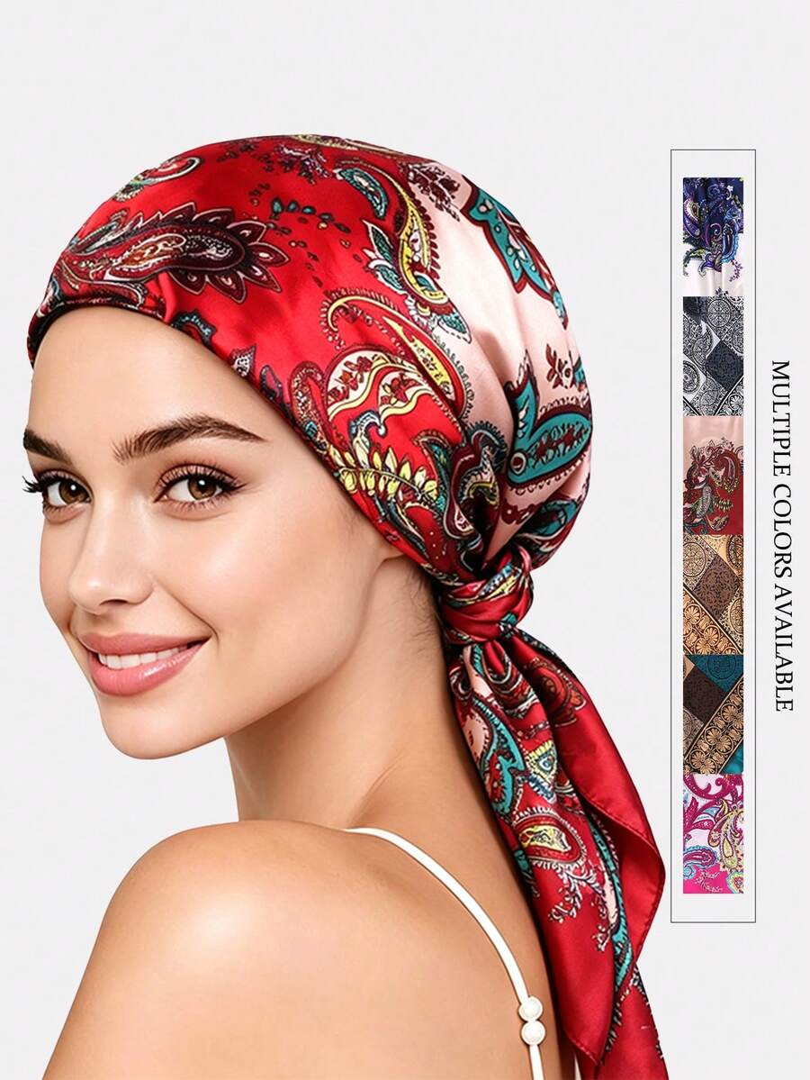 1pc Women's Headband Headscarf Set, Cashew Flower Pattern, All-In-One Head Wrap, Hair Care, Suitable For Daily Use - Multicolor - View 1