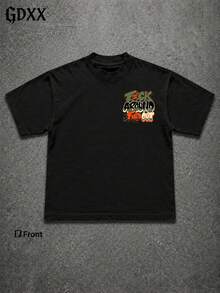 Plus Size Vintage Washed T-Shirt, F#Ck Around And Find Out Casual Vacation Graphic T-Shirt, Loose Fit, 230g Pure Cotton Men's T-Shirt, A Surprise Gift, Streetwear - Black - View 4