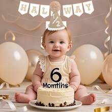Brown 1/2 Half Birthday Party Supplies Set, Felt Hat And Banner Combo For Baby Milestone Celebration - Color - View 4