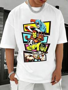 100% Cotton MARVEL Avengers Team Graphic T-Shirt For Men, Summer Streetwear Tee, Ideal Gift - trắng - Xem 5