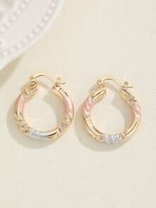 1 Pair Fashionable Colorful Round Earrings, Creative Versatile Earrings Gift For Women - Gold - Model E - View 13