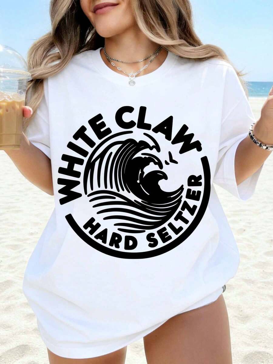 White Claw Hard Seltzer Wave Logo T Shirt For Women Beach Party Casual Wear Suitable For Leisure And Sports Activities - 白色 - 查看 1