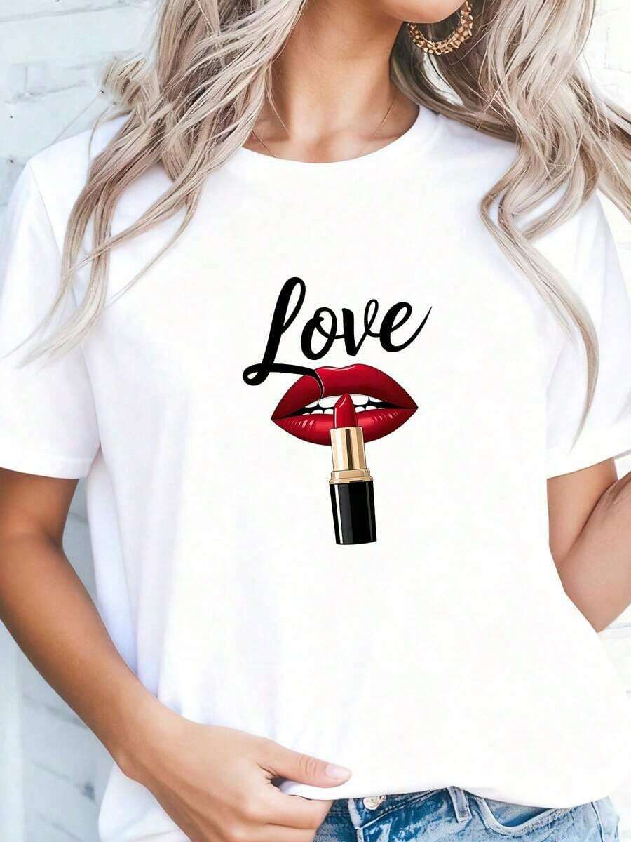 Funny Lipstick Design T-Shirt-1 - White 5 - View 1