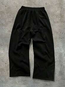Pantalón de chándal de pierna recta con estampado de estilo gótico, corte holgado, unisex, ropa casual de calle, ropa deportiva cómoda, pantalón de chándal, pantalón casual, pantalón deportivo - Negro - Ver 3
