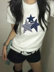 Short Sleeve T-Shirt For Women, Summer Fashion, Versatile, Loose Fitting, Round Neck Top - 白色2 - 查看 2